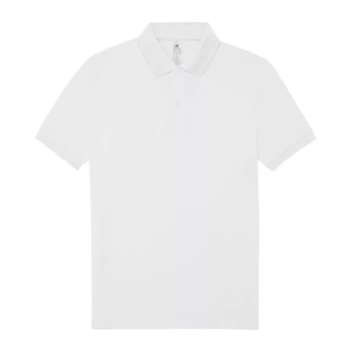 B&C modern, klasszikus stílusú, előzsugorított galléros férfi pamut póló O01, White-XL