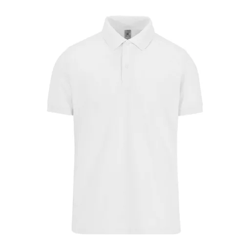 B&C modern, klasszikus stílusú, előzsugorított galléros férfi pamut póló O01, White-4XL