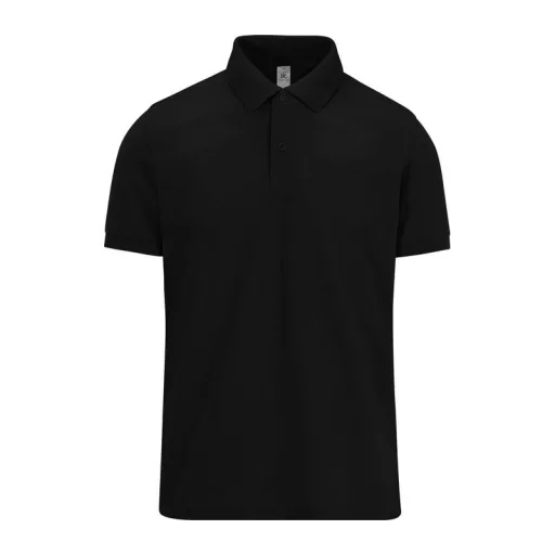 B&C modern, klasszikus stílusú, előzsugorított galléros férfi pamut póló O01, Black-2XL