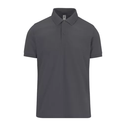 B&C modern, klasszikus stílusú, előzsugorított galléros férfi pamut póló O01, Dark Grey-M
