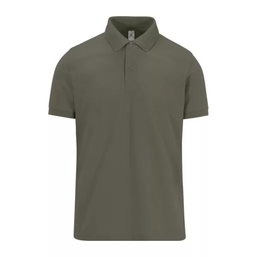 B&C modern, klasszikus stílusú, előzsugorított galléros férfi pamut póló O01, Camo Green-M