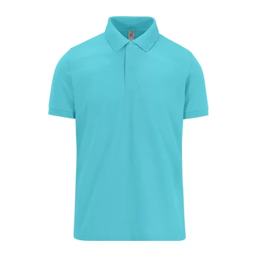 B&C modern, klasszikus stílusú, előzsugorított galléros férfi pamut póló O01, Meta Turquoise-S