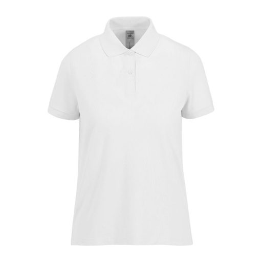 B&C modern, klasszikus stílusú, előzsugorított galléros Női pamut póló O02, White-S
