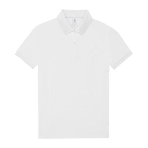 B&C modern, klasszikus stílusú, előzsugorított galléros Női pamut póló O02, White-S