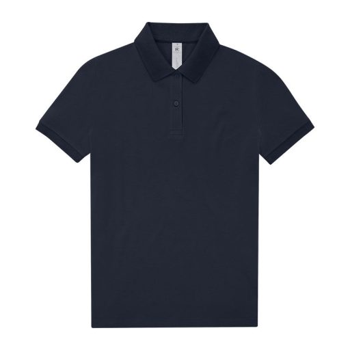 B&C modern, klasszikus stílusú, előzsugorított galléros Női pamut póló O02, Navy-2XL
