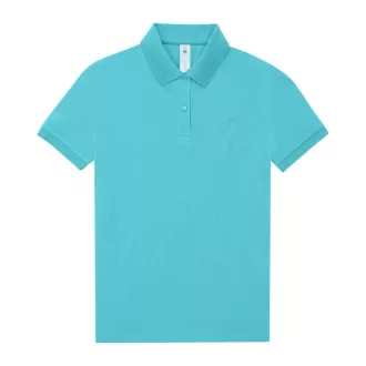   B&C modern, klasszikus stílusú, előzsugorított galléros Női pamut póló O02, Turquoise-M