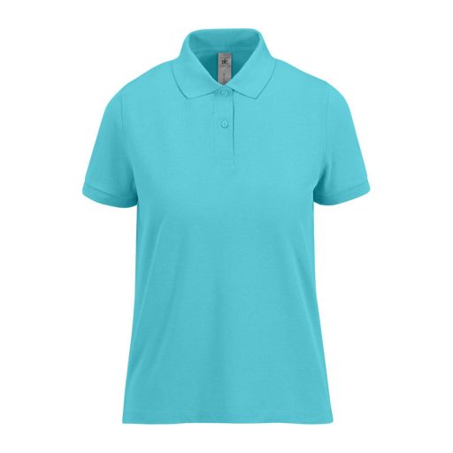 B&C modern, klasszikus stílusú, előzsugorított galléros Női pamut póló O02, Turquoise-2XL