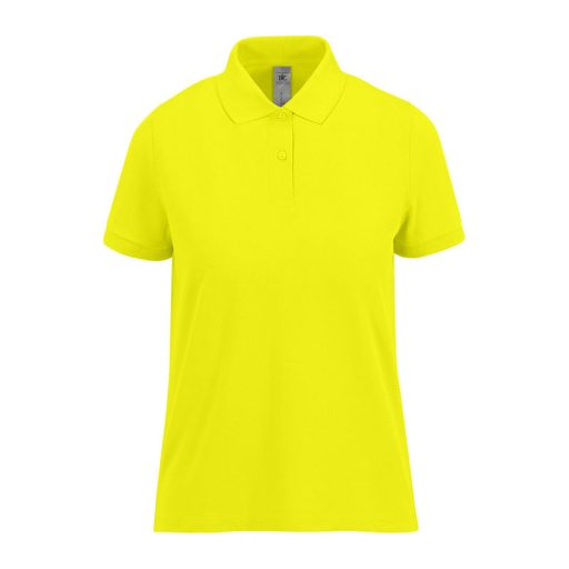 B&C modern, klasszikus stílusú, előzsugorított galléros Női pamut póló O02, Pixel Lime-S