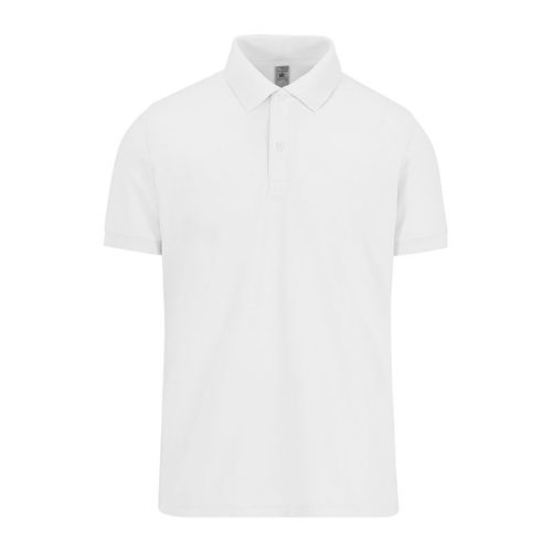 B&C gyűrűs fonású galléros férfi rövid ujjú póló O03, White-S