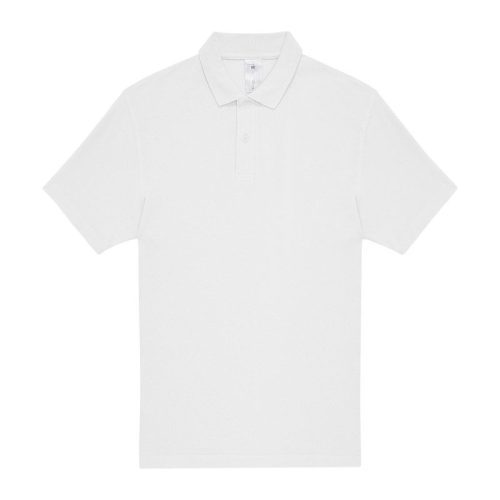 B&C rövid ujjú kétgombos unisex pamut galléros póló O06, White-S