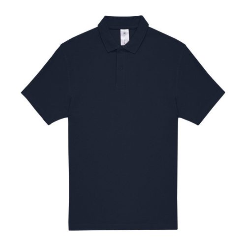 B&C rövid ujjú kétgombos unisex pamut galléros póló O06, Navy-XS