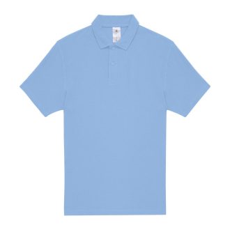   B&C rövid ujjú kétgombos unisex pamut galléros póló O06, Light Blue-3XL
