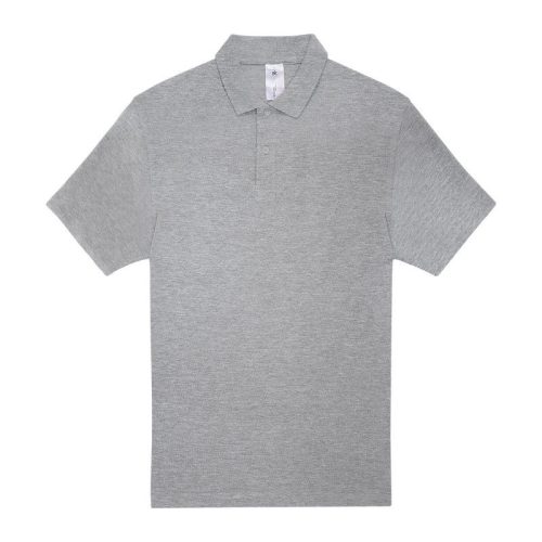 B&C rövid ujjú kétgombos unisex pamut galléros póló O06, Heather Grey-3XL