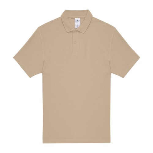 B&C rövid ujjú kétgombos unisex pamut galléros póló O06, Sand-M
