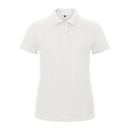 B&C klasszikus fazonú, rövid ujjú Női galléros póló, O07, White-XL
