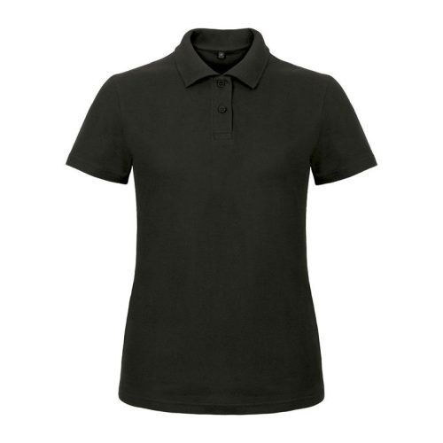 B&C klasszikus fazonú, rövid ujjú Női galléros póló, O07, Black-XS