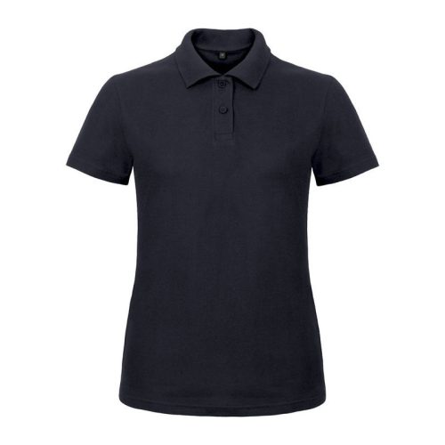 B&C klasszikus fazonú, rövid ujjú Női galléros póló, O07, Navy-XS