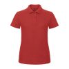 B&C klasszikus fazonú, rövid ujjú Női galléros póló, O07, Red-XS
