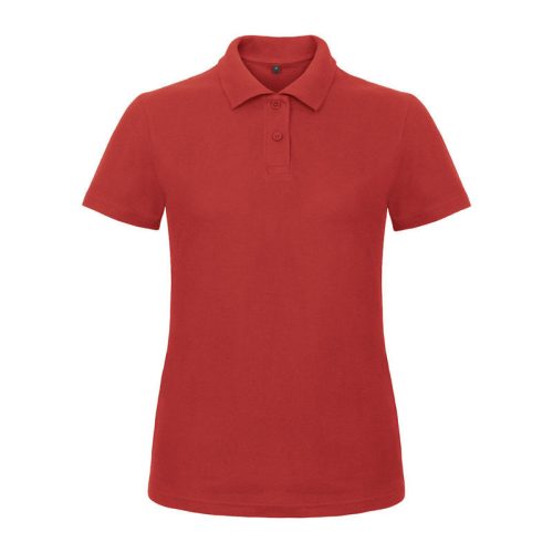 B&C klasszikus fazonú, rövid ujjú Női galléros póló, O07, Red-XS