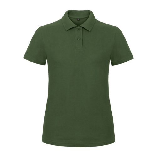B&C klasszikus fazonú, rövid ujjú Női galléros póló, O07, Bottle Green-XS
