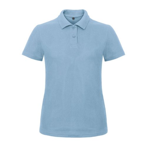 B&C klasszikus fazonú, rövid ujjú Női galléros póló, O07, Light Blue-S