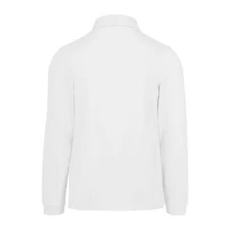  B&C hosszú ujjú előzsugorodott férfi galléros pamut póló O30, White-M