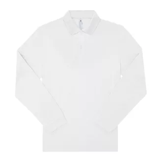   B&C hosszú ujjú előzsugorodott férfi galléros pamut póló O30, White-M