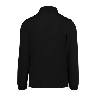   B&C hosszú ujjú előzsugorodott férfi galléros pamut póló O30, Black-M