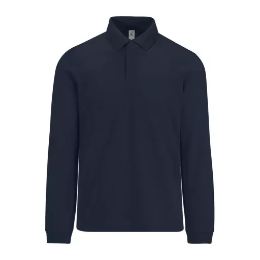 B&C hosszú ujjú előzsugorodott férfi galléros pamut póló O30, Navy-2XL