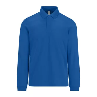   B&C hosszú ujjú előzsugorodott férfi galléros pamut póló O30, Royal Blue-M