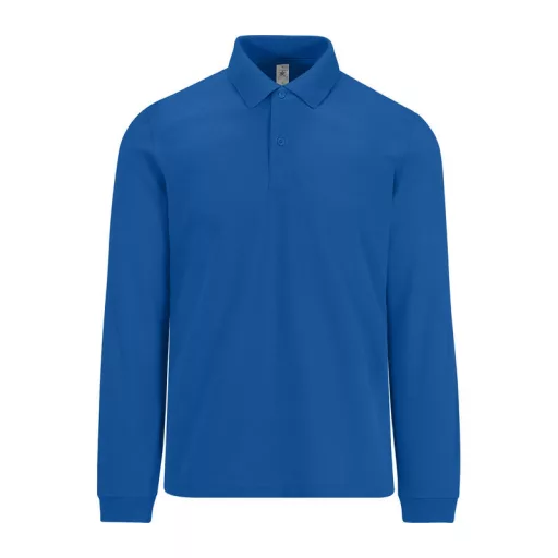 B&C hosszú ujjú előzsugorodott férfi galléros pamut póló O30, Royal Blue-M