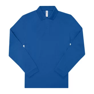   B&C hosszú ujjú előzsugorodott férfi galléros pamut póló O30, Royal Blue-M