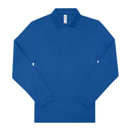 B&C hosszú ujjú előzsugorodott férfi galléros pamut póló O30, Royal Blue-2XL
