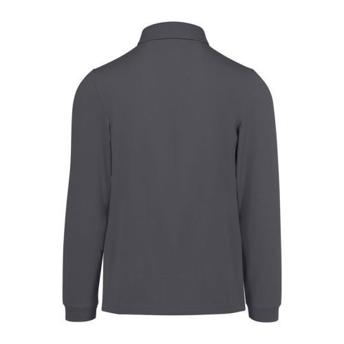 B&C hosszú ujjú előzsugorodott férfi galléros pamut póló O30, Dark Grey-S