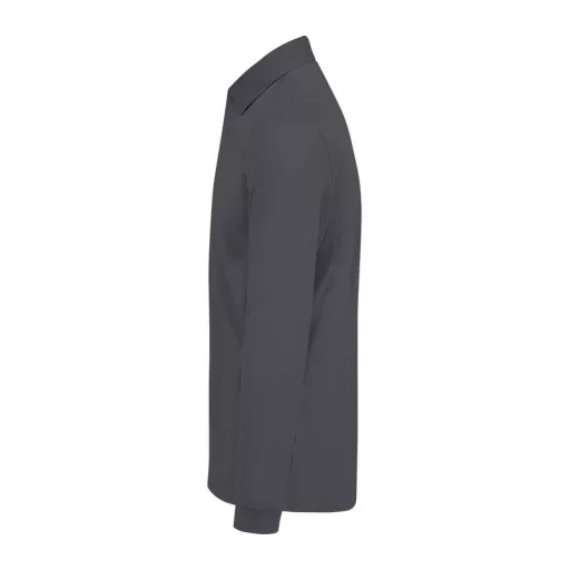 B&C hosszú ujjú előzsugorodott férfi galléros pamut póló O30, Dark Grey-S