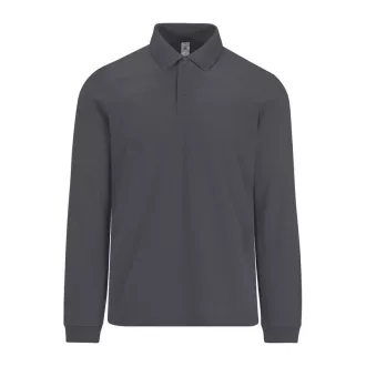   B&C hosszú ujjú előzsugorodott férfi galléros pamut póló O30, Dark Grey-M