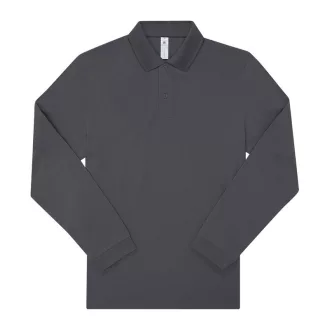   B&C hosszú ujjú előzsugorodott férfi galléros pamut póló O30, Dark Grey-M