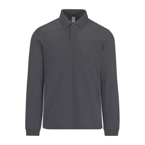 B&C hosszú ujjú előzsugorodott férfi galléros pamut póló O30, Dark Grey-L