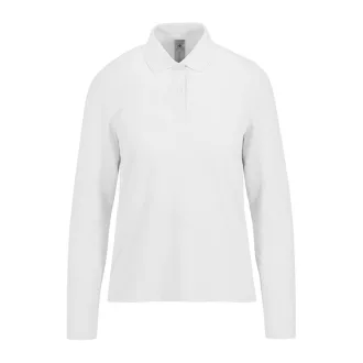   B&C hosszú ujjú előzsugorodott galléros Női pamut póló O31, White-M
