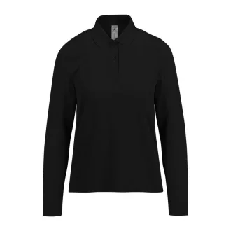   B&C hosszú ujjú előzsugorodott galléros Női pamut póló O31, Black-M