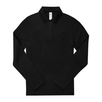  B&C hosszú ujjú előzsugorodott galléros Női pamut póló O31, Black-M