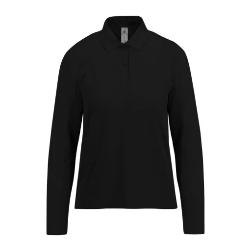B&C hosszú ujjú előzsugorodott galléros Női pamut póló O31, Black-XL