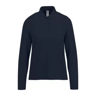   B&C hosszú ujjú előzsugorodott galléros Női pamut póló O31, Navy-XS