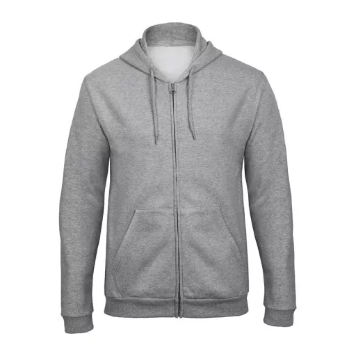 B&C cipzáras kapucnis férfi pulóver O48, Heather Grey-S