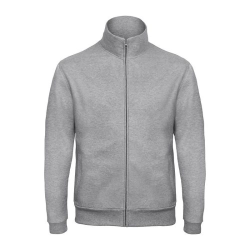 B&C galléros férfi pulóver, elején végig cipzárral O49, Heather Grey-L
