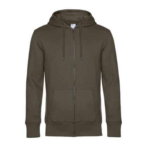 B&C cipzáros kapucnis férfi pulóver kétoldali zsebekkel O86, Khaki-2XL