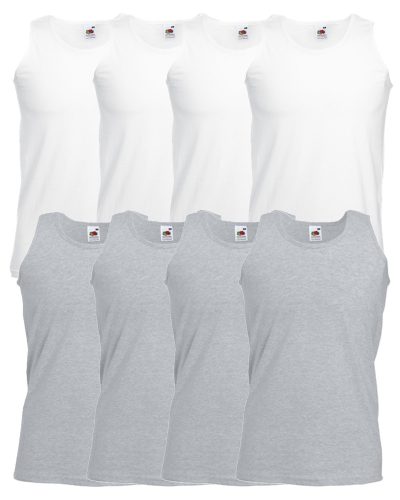 8 db-os csomagban Fruit of the Loom F06 ujjatlan, sportos trikó fehér-szürke - 4XL
