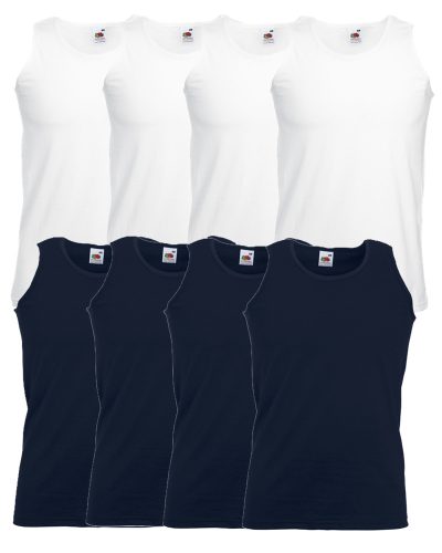 8 db-os csomagban Fruit of the Loom F06 ujjatlan, sportos trikó fehér-sötétkék - S