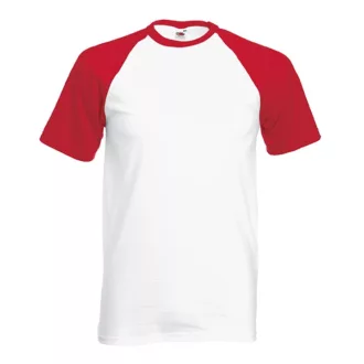   Fruit of the Loom F76 környakas baseball póló, VALUEWEIGHT SHORT SLEEVE BASEBALL T, White/Red - L