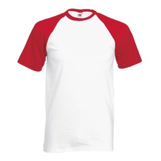   Fruit of the Loom F76 környakas baseball póló, VALUEWEIGHT SHORT SLEEVE BASEBALL T, White/Red - 2XL